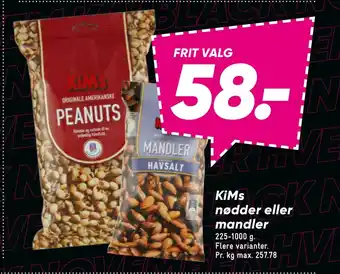 Bilka Kims nødder eller mandler tilbud