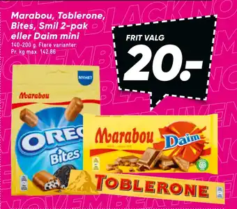 Bilka Marabou, toblerone, bites, smil 2-pak eller daim mini tilbud