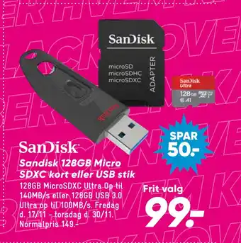 Bilka Sandisk 128gb micro sdxc kort eller usb stik tilbud