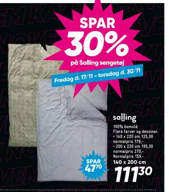 Bilka Spar 30% på salling sengetøj tilbud