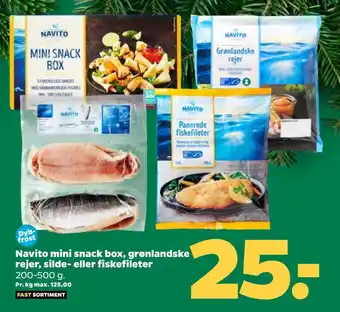 Netto Navito mini snack box, grønlandske rejer, silde- eller fiskefileter tilbud