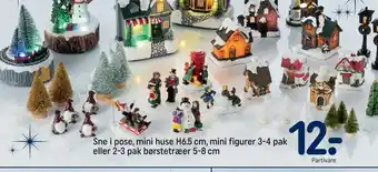 Sne i pose, mini huse h6,5 cm, mini figurer 3-4 pak eller 2-3 pak børstetræer 5-8 cm