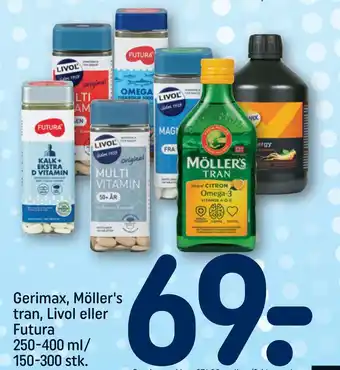 REMA 1000 Gerimax, möller's tran, livol eller futura 250-400 ml tilbud