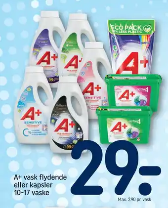 REMA 1000 A+ vask flydende eller kapsler 10-17 vaske tilbud