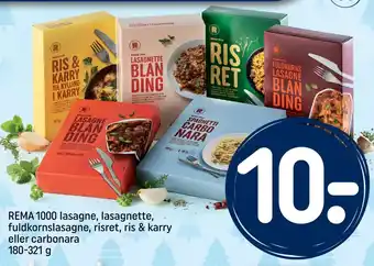 REMA 1000 Rema 1000 lasagne, lasagnette, fuldkornslasagne, risret, ris & karry eller carbonara tilbud