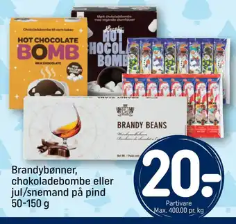 REMA 1000 Brandybønner, chokoladebombe eller jul/snemand på pind tilbud
