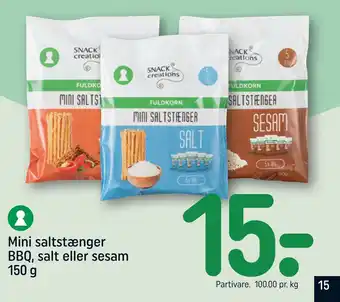 REMA 1000 Mini saltstænger bbq, salt eller sesam tilbud