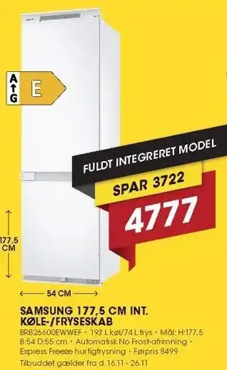 Punkt1 Samsung 177,5 cm int. køle-/fryseskab tilbud