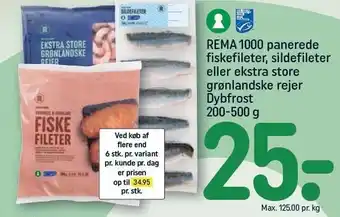 REMA 1000 Rema 1000 panerede fiskefileter, sildefileter eller ekstra store grønlandske rejer tilbud