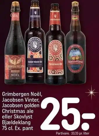 REMA 1000 Grimbergen noël, jacobsen vinter, jacobsen golden christmas ale eller skovlyst bjældekland tilbud