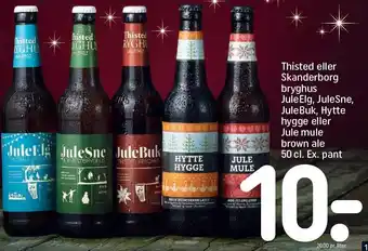 REMA 1000 Thisted eller skanderborg bryghus juleelg, julesne, julebuk, hytte hygge eller jule mule brown ale tilbud
