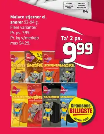 Fleggaard Malaco stjerner el. snører tilbud