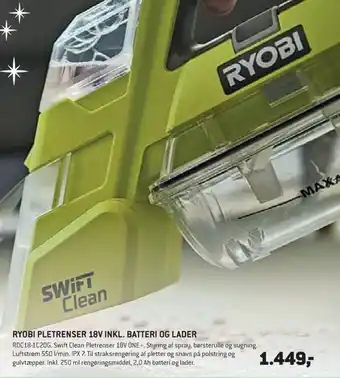 XL-BYG RYOBI PLETRENSER 18V INKL. BATTERI OG LADER tilbud