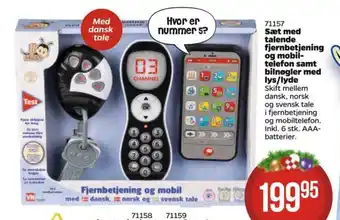 Sæt med talende fjernbetjening og mobil-telefon samt bilnøgler med lys/lyde