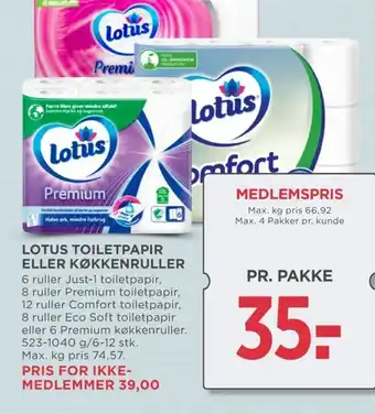 MENY LOTUS TOILETPAPIR ELLER KØKKENRULLER tilbud