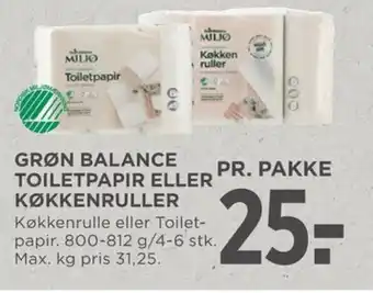 MENY GRØN BALANCE TOILETPAPIR ELLER KØKKENRULLER tilbud