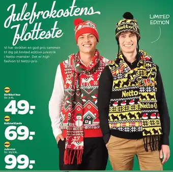 Netto Strikket hue, halstørklæde eller julevest tilbud