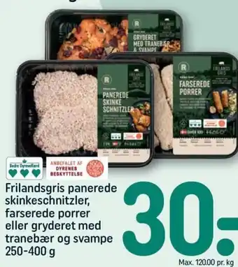 REMA 1000 Frilandsgris panerede skinkeschnitzler, farserede porrer eller gryderet med tranebær og svampe 250-400 g tilbud