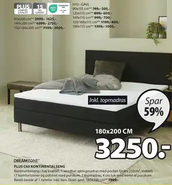 JYSK PLUS C60 KONTINENTALSENG tilbud