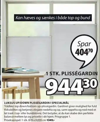 JYSK LUKSUS UP/DOWN PLISSÉGARDIN I SPECIALMÅL tilbud