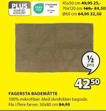 JYSK FAGERSTA BADEMÅTTE tilbud