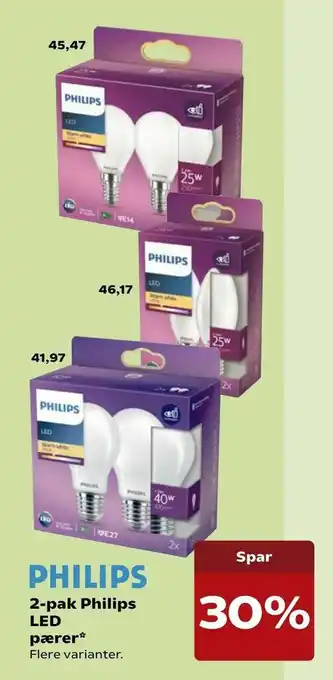 Kvickly 2-pak Philips LED pærer tilbud