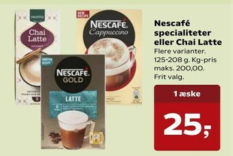 Kvickly Nescafé specialiteter eller Chai Latte tilbud