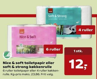 Kvickly Nice & soft toiletpapir eller soft & strong køkkenrulle tilbud