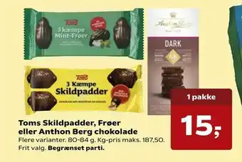 Kvickly Toms Skildpadder, Frøer eller Anthon Berg chokolade tilbud