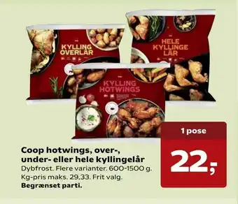 Kvickly Coop hotwings, over-, under- eller hele kyllingelår tilbud