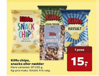 Kvickly KiMs chips, snacks eller nødder tilbud