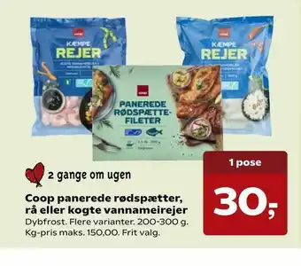 Coop panerede rødspætter, rå eller kogte vannameirejer