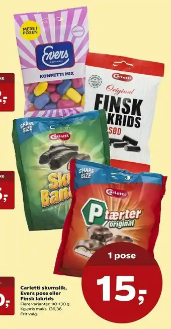 Kvickly Carletti skumslik, Evers pose eller Finsk lakrids tilbud