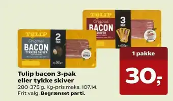 Kvickly Tulip bacon 3-pak eller tykke skiver tilbud