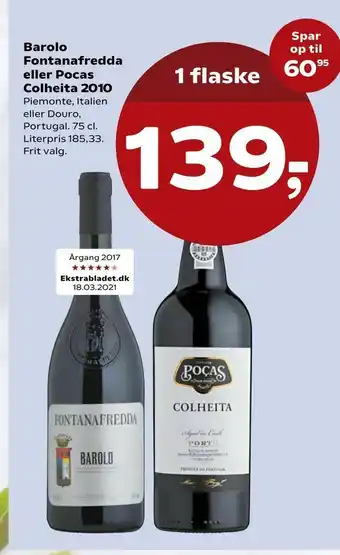 Kvickly Barolo Fontana fredda eller Pocas Colheita 2010 tilbud