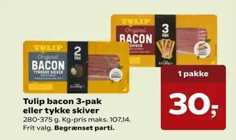 SuperBrugsen Tulip bacon 3-pak eller tykke skiver tilbud