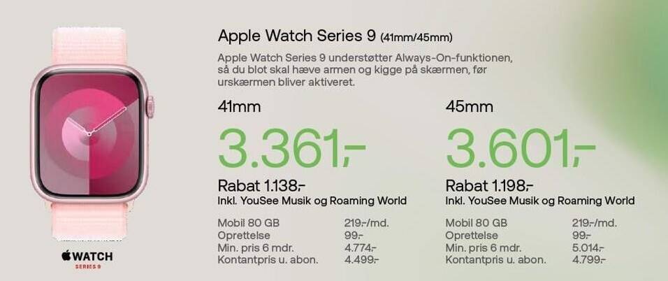 YouSee Apple watch series 9 tilbud