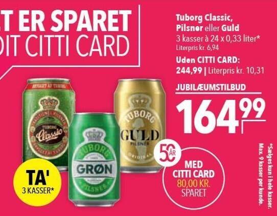 Citti Tuborg classic, pilsner el. guld tilbud