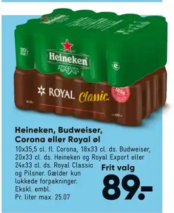 Bilka Heineken, Budweiser, Corona eller Royal øl tilbud