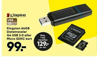 Bilka Kingston 64GB Datatraveler G4 USB 3,0 eller Micro SDHC kort tilbud