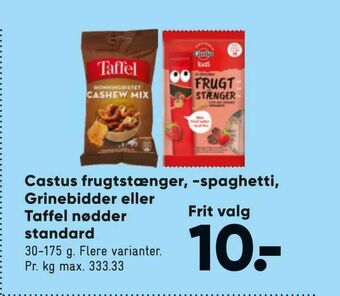 Bilka Castus frugtstænger, -spaghetti, Grinebidder eller Taffel nødder standard tilbud