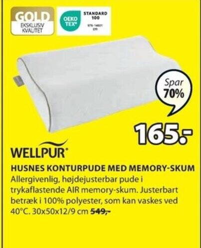 JYSK HUSNES KONTURPUDE MED MEMORY-SKUM tilbud