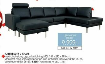 Daells Bolighus Hjørnesofa u-shape tilbud