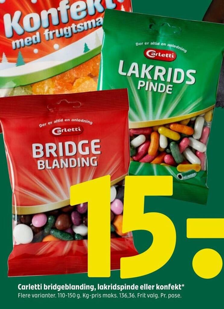 Coop 365 Carletti bridgeblanding, lakridspinde eller konfekt tilbud