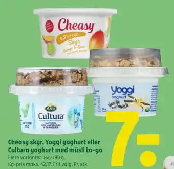 Cheasy skyr, Yoggi yoghurt eller Cultura yoghurt med müsli to-go