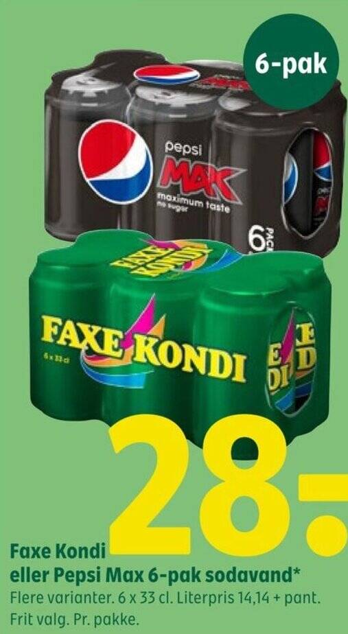Coop 365 Faxe Kondi eller Pepsi Max 6-pak sodavand tilbud