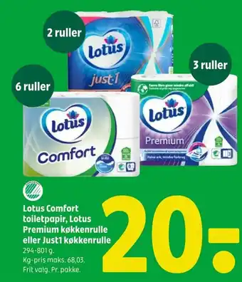 Coop 365 Lotus Comfort toiletpapir, Lotus Premium køkkenrulle eller Just1 køkkenrulle tilbud
