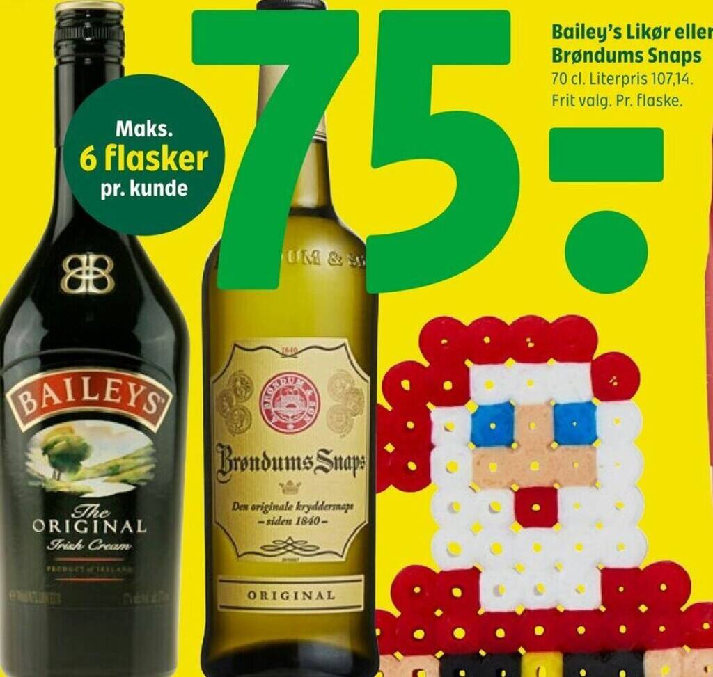 Coop 365 Bailey's Likør eller Brøndums Snaps 70 cl. tilbud