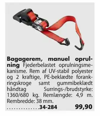 Biltema Bagagerem, manuel oprulning tilbud