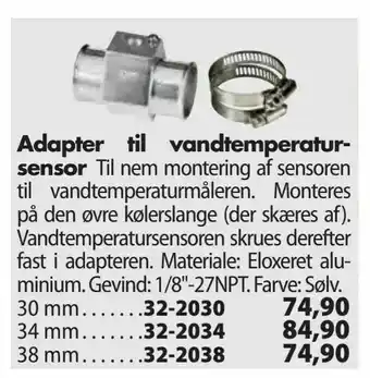 Biltema Adapter til vandtemperatursensor tilbud